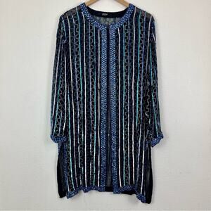 Vintage Silk Beaded Evening Jacket M Medium Art Deco Sheer Open Blue Black